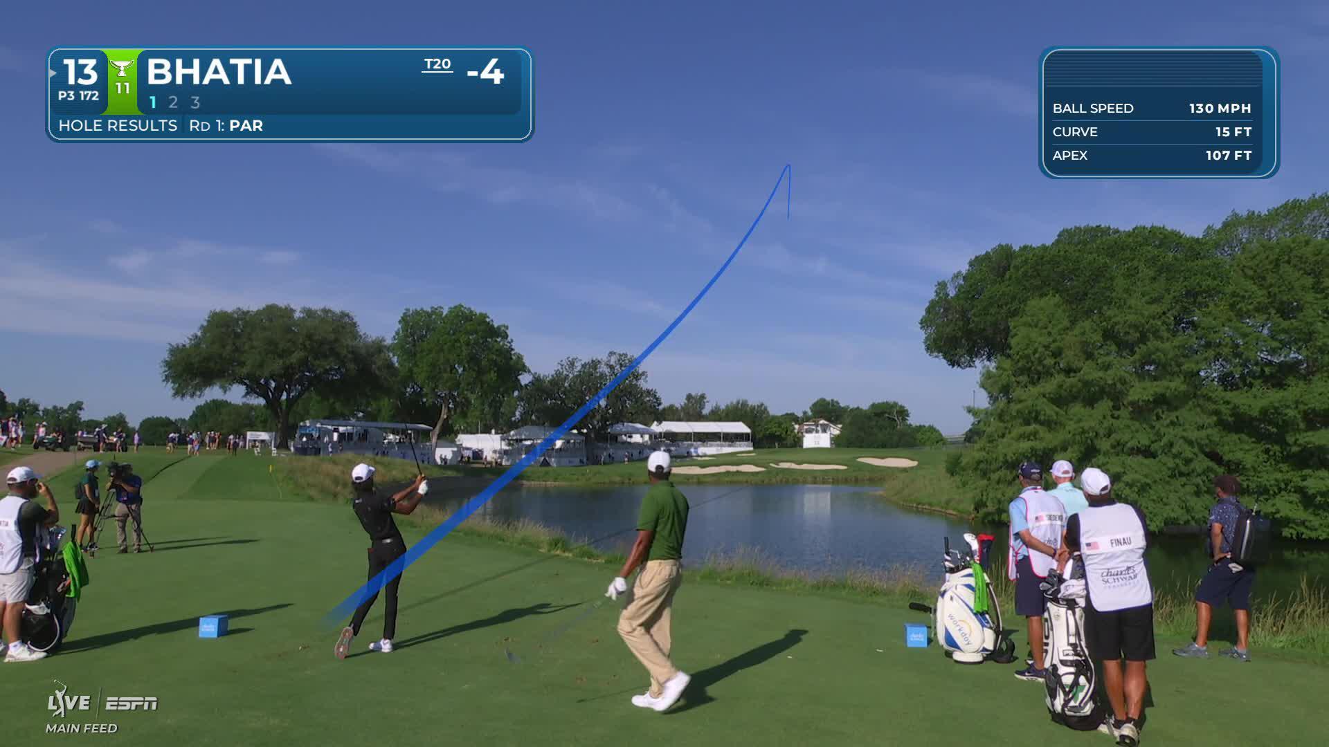 Akshay Bhatia hits tee shot to 10 feet, sets up birdie on No. 13 at Charles Schwab