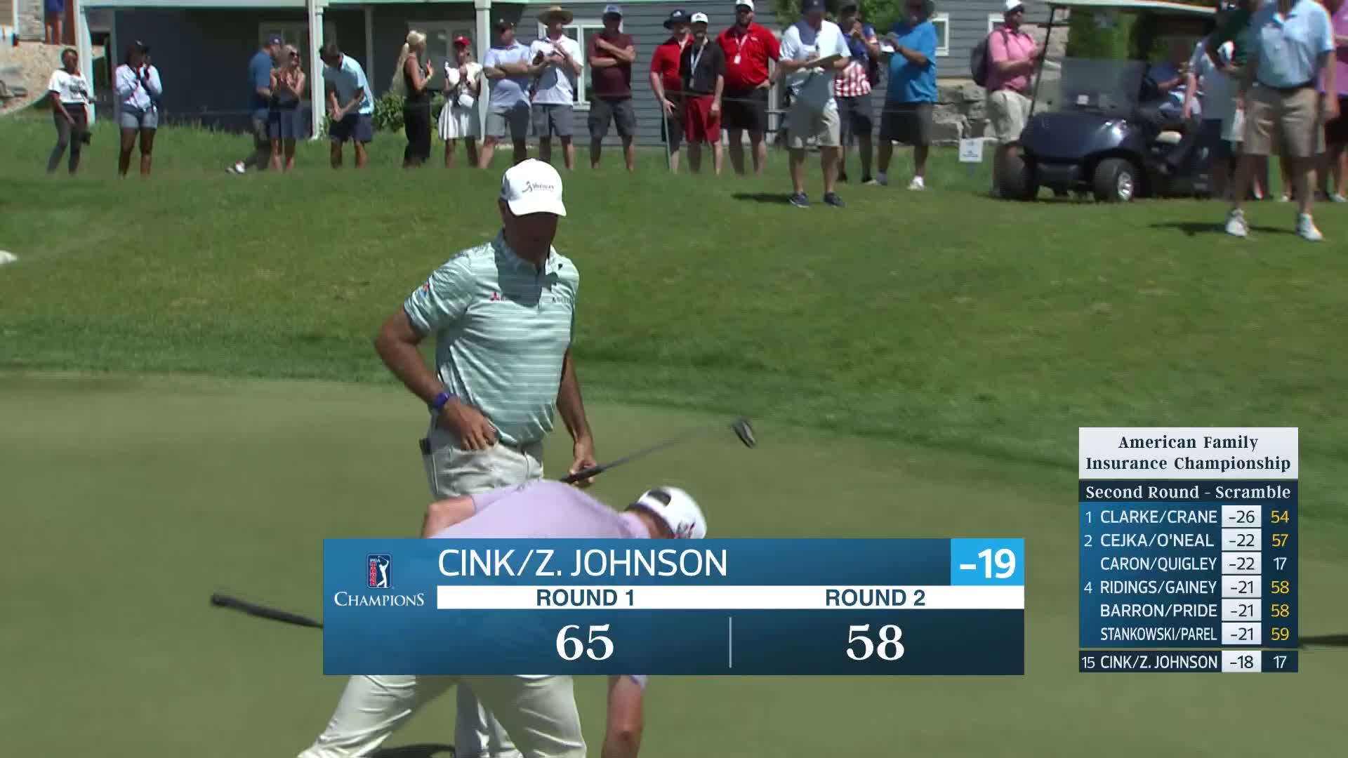 Team Cink/Johnson makes birdie on No. 9 at American Family Insurance Championship