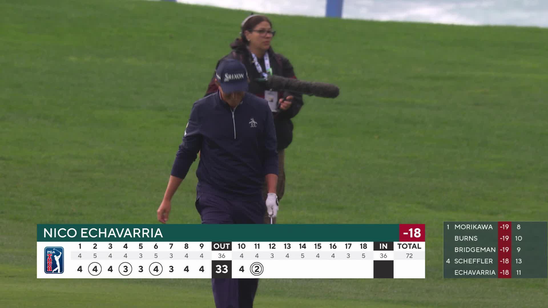 Nico Echavarria hits 112-yard eagle shot from rough at Pebble Beach