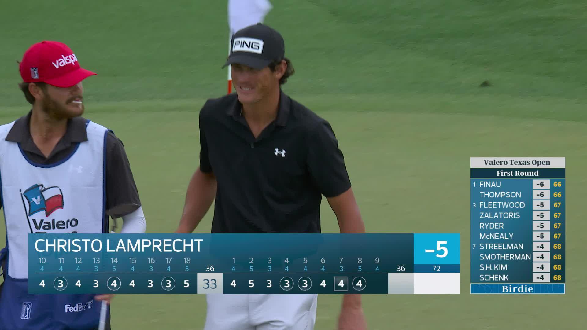 Christo Lamprecht rolls short birdie putt on No. 8 at Valero