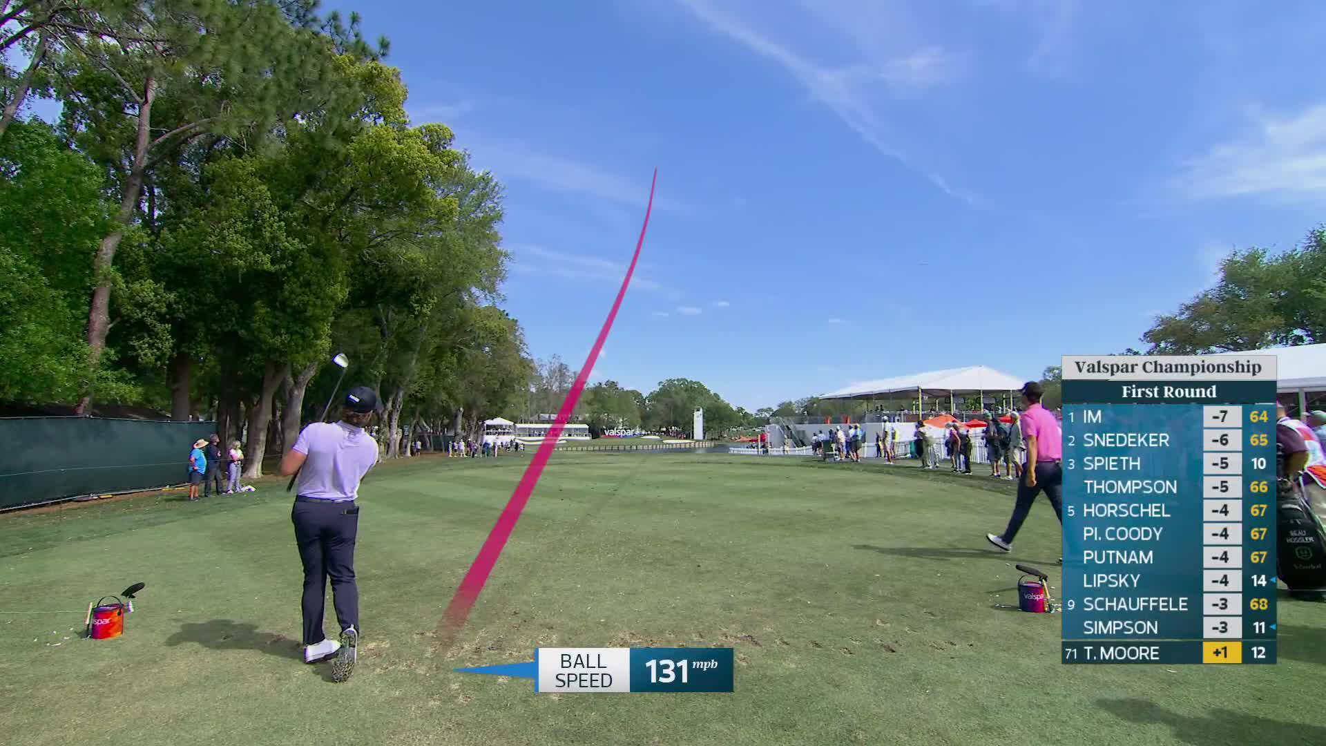 Taylor Moore hits tee shot to 4 feet, sets up birdie on No. 13 at Valspar