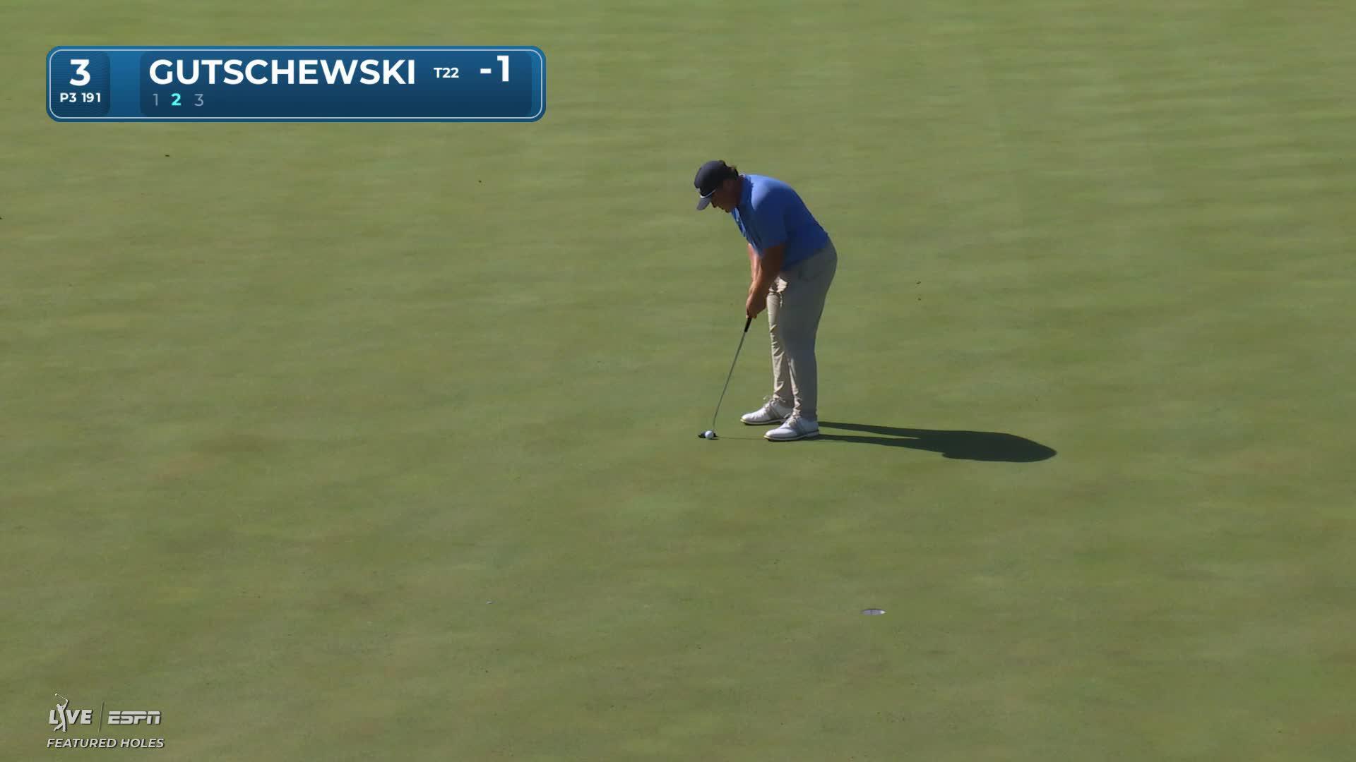 Luke Gutschewski drains 12-foot putt for birdie on No. 3 at John Deere