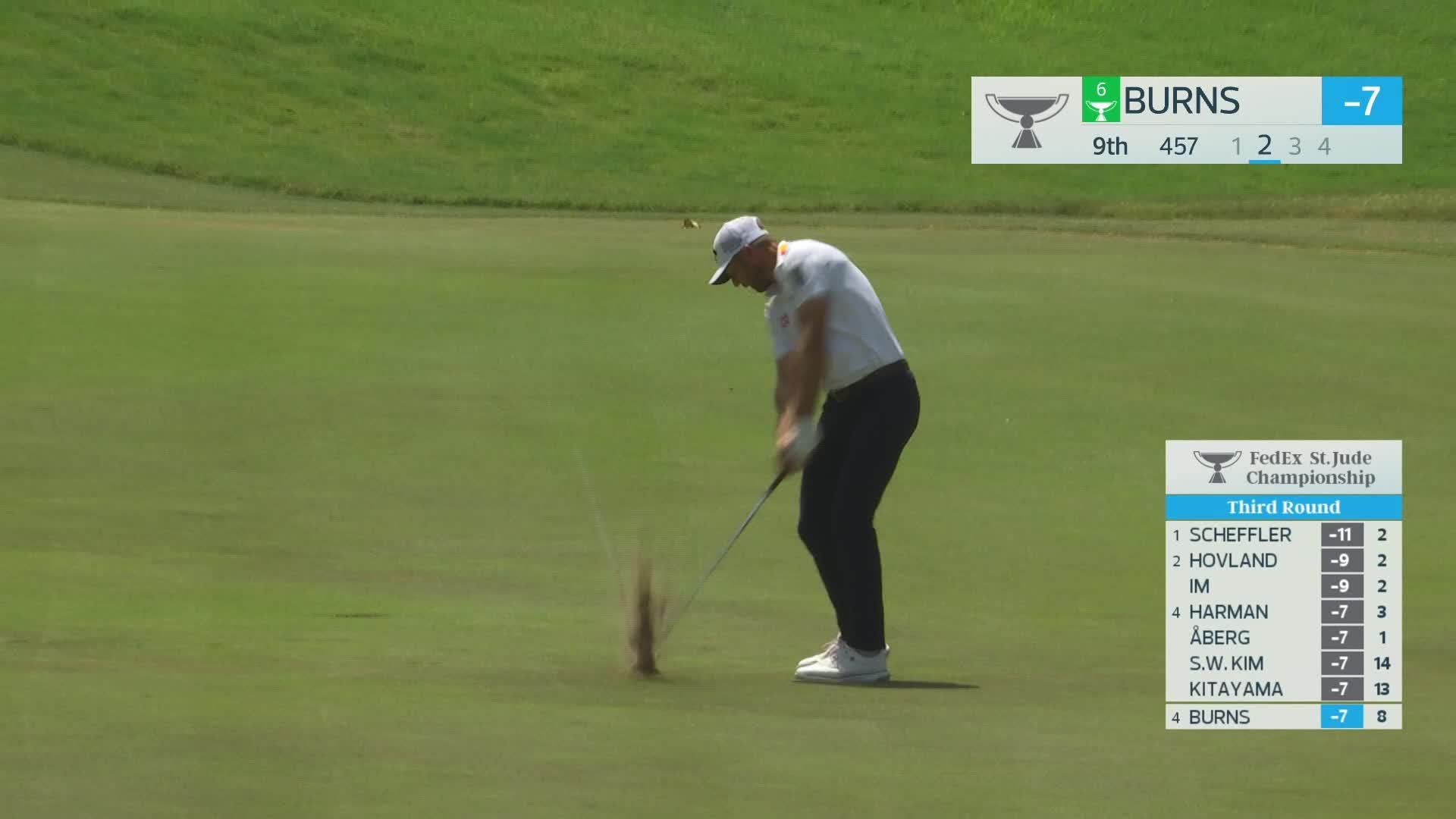 Sam Burns gets up-and-down from 161 yards for birdie on No. 9 at FedEx St. Jude