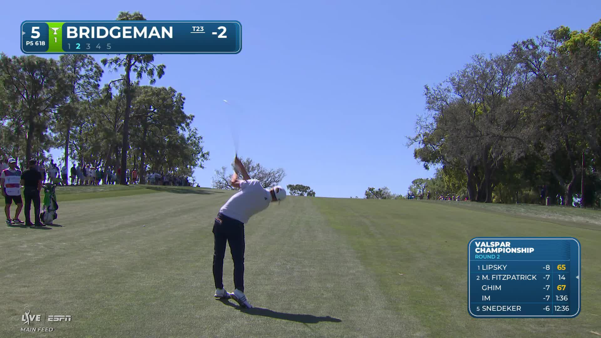 Jacob Bridgeman hits 274-yard approach to 29 feet, sets up birdie on No. 5 at Valspar