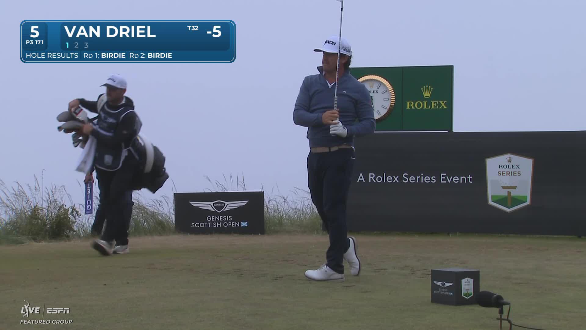 Darius Van Driel holes tee shot for birdie at Genesis Scottish Open