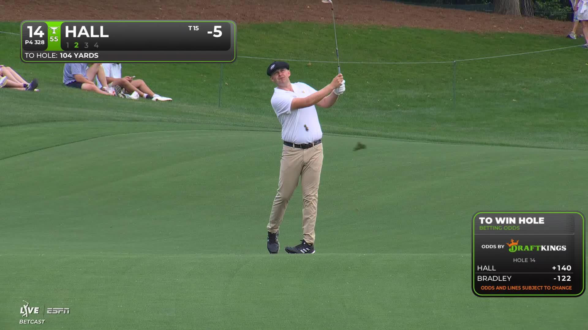 Harry Hall's 104-yard approach sets up birdie on No. 14 at Truist Championship