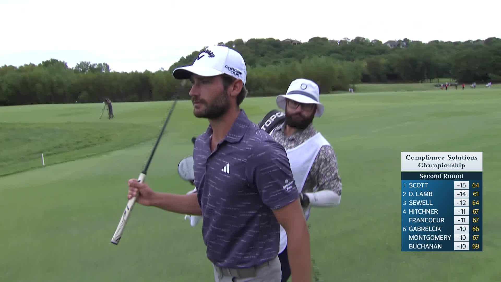 Noah Goodwin sinks a 24-foot eagle putt on No. 15 at Compliance Solutions