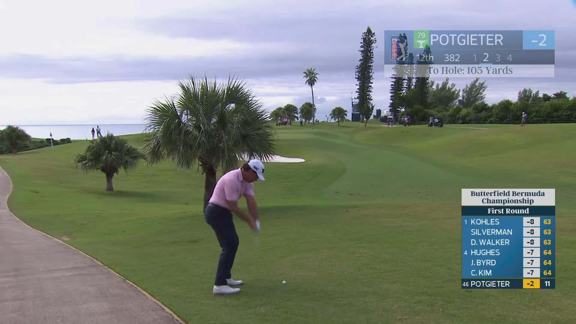 Aldrich Potgieter sinks 19-foot putt for birdie on No. 12 at Butterfield Bermuda