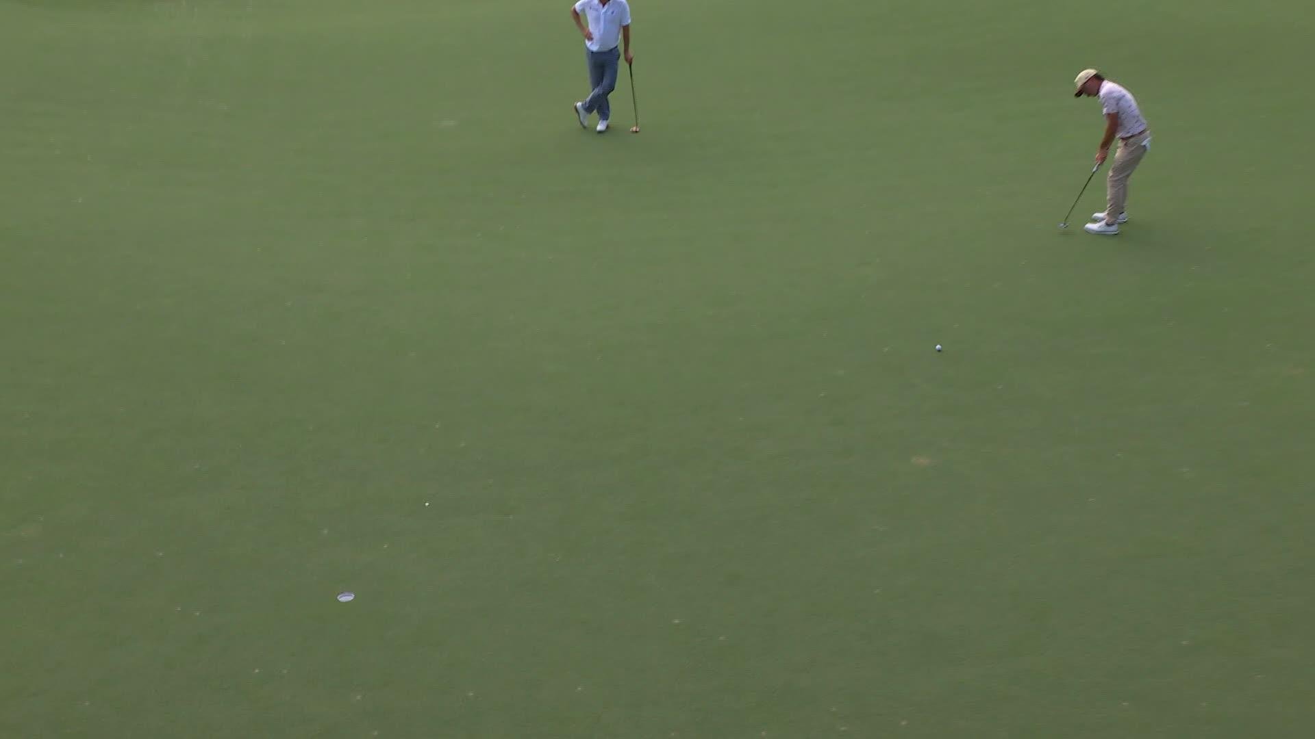 Chandler Phillips sinks 28-foot birdie putt on No. 16 at Wyndham