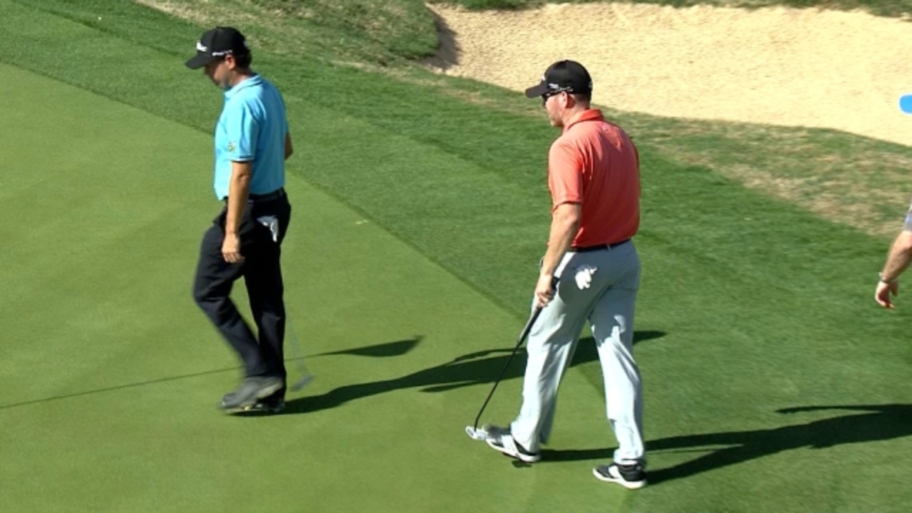 Troy Matteson makes birdie from off the green on No. 17 at Valero