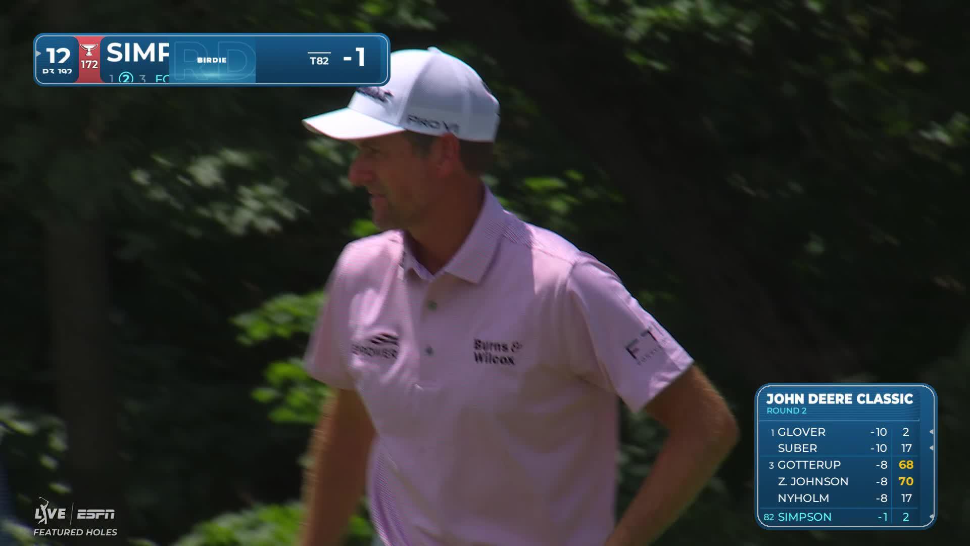Webb Simpson drains 8-foot putt for birdie on No. 12 at John Deere