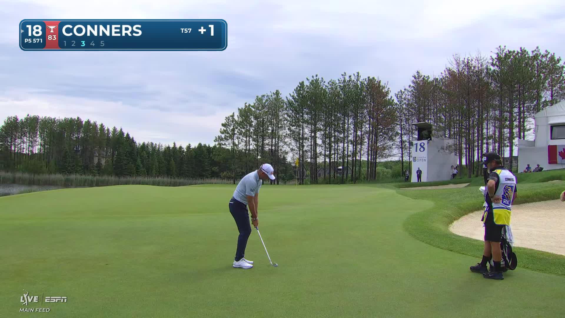 Corey Conners sinks 3-foot putt for birdie on No. 18 at RBC Canadian