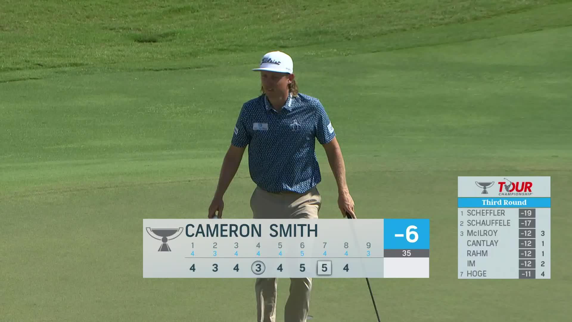 Cameron Smith holes 22-foot par-saver from off the green at TOUR Championship