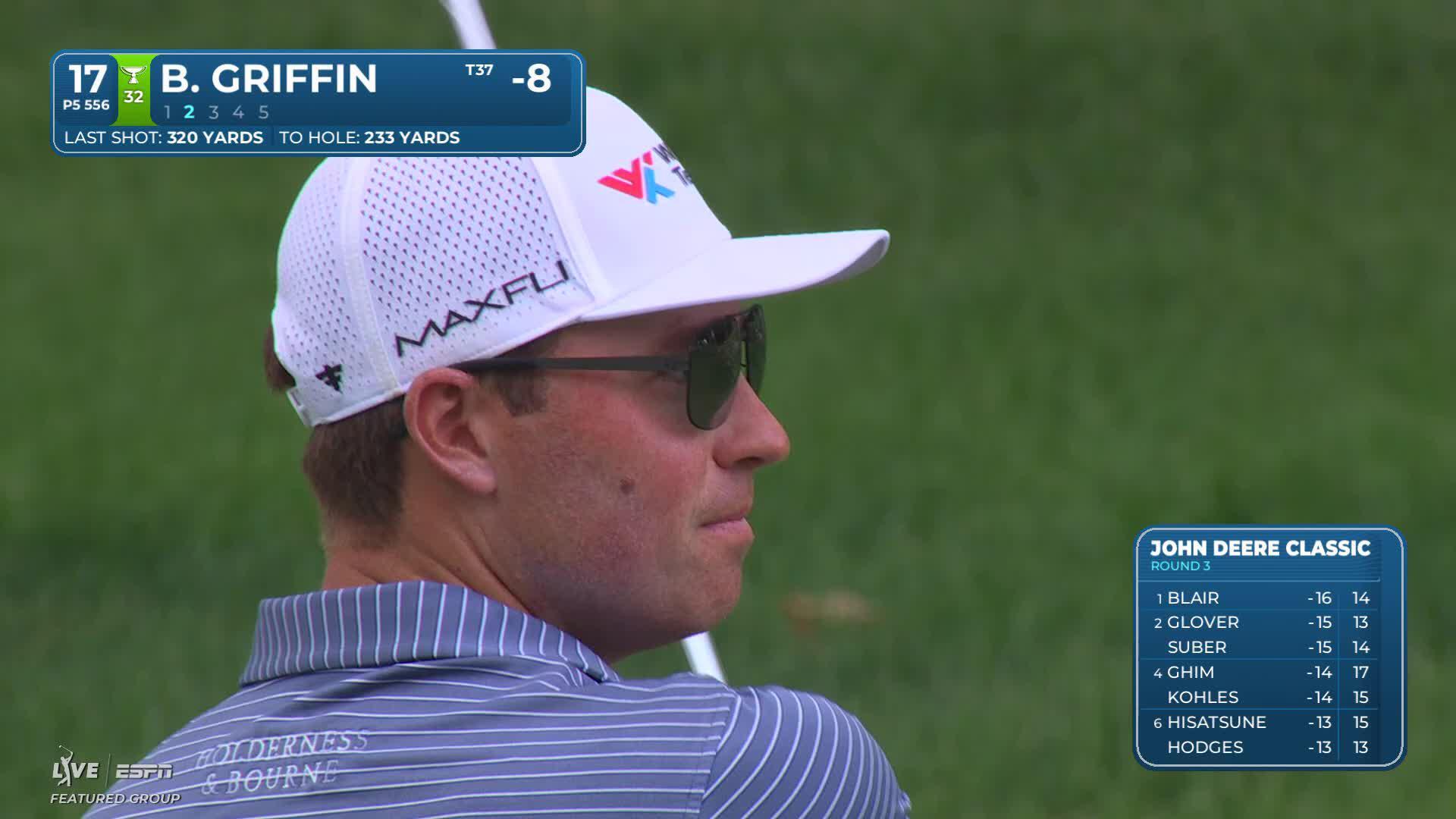 Ben Griffin drains 6-foot putt for birdie on No. 17 at John Deere