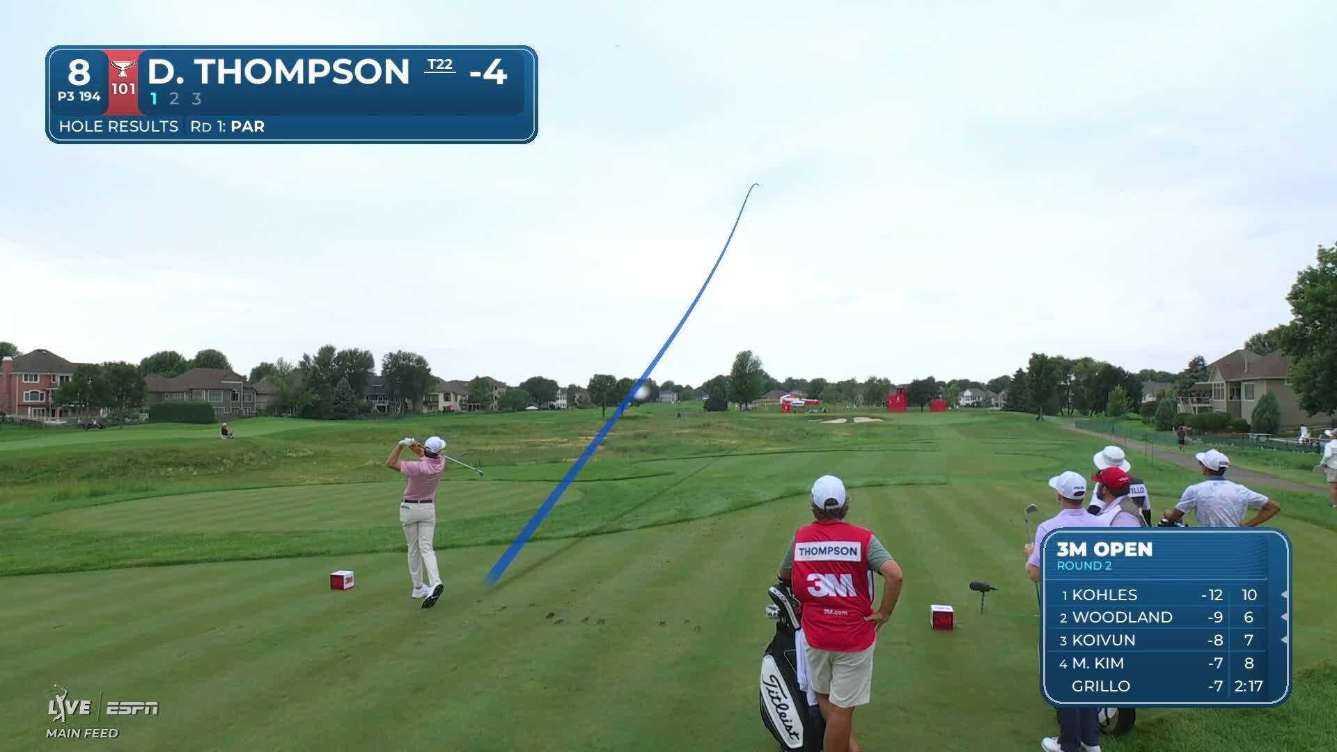 Davis Thompson hits tee shot to 3 feet, sets up birdie on No. 8 at 3M Open