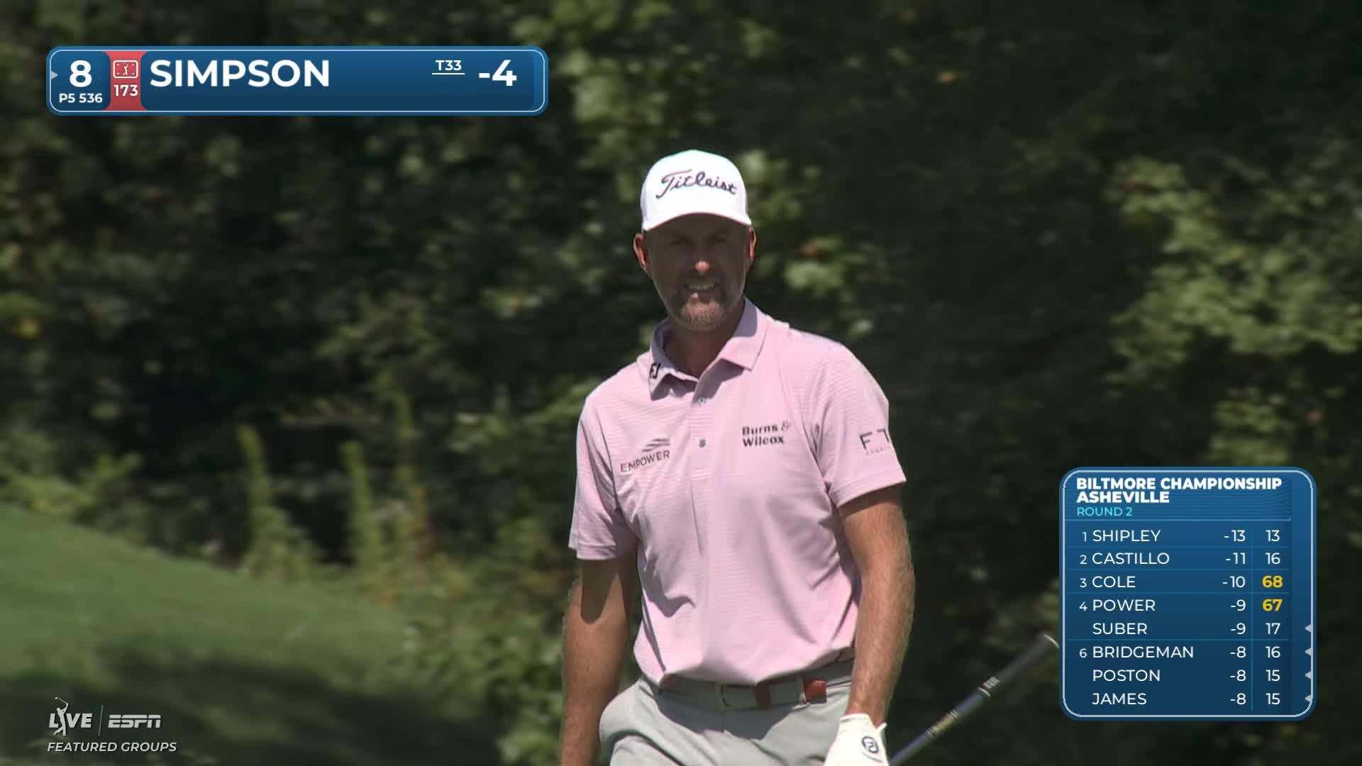 Webb Simpson makes birdie on No. 8 at Biltmore Championship