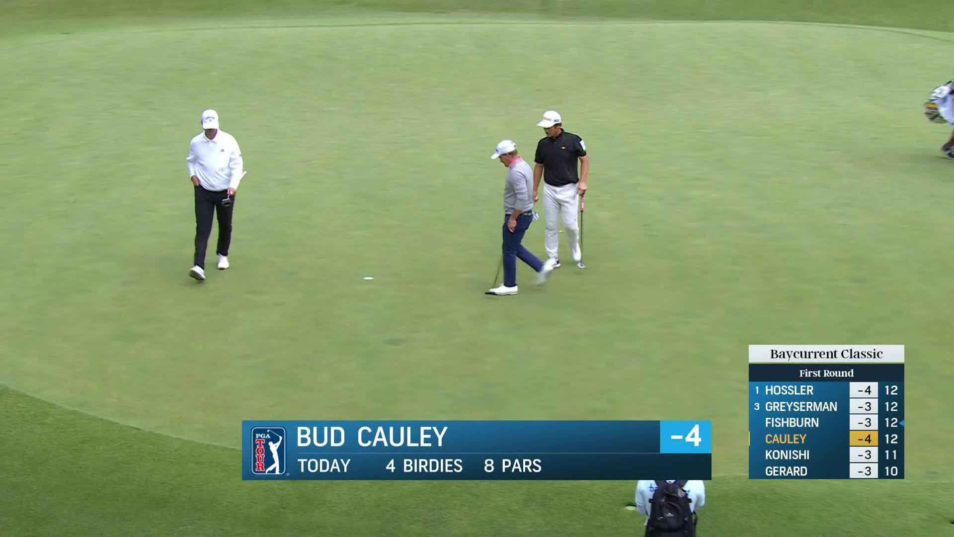 Bud Cauley sinks 22-foot birdie putt on No. 12 at Baycurrent
