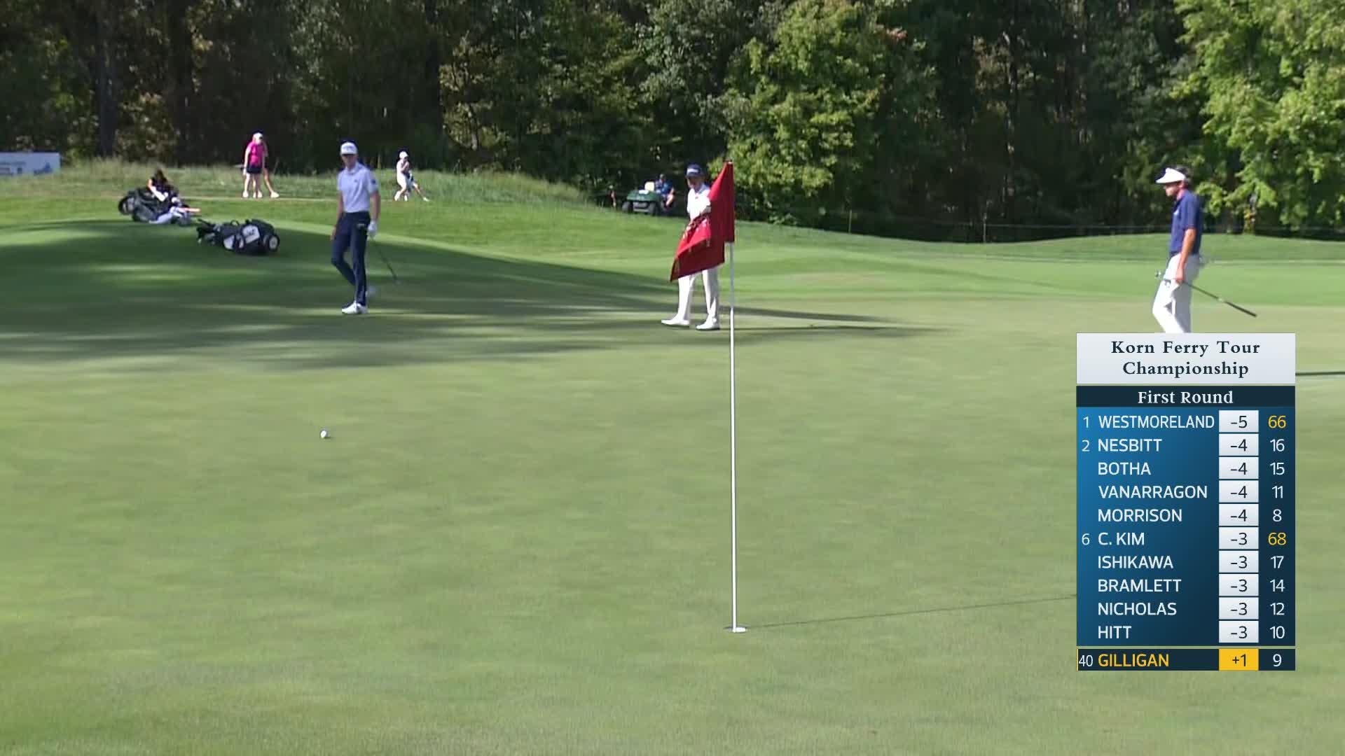 Ian Gilligan sinks a 54-foot eagle putt on No. 10 at Korn Ferry Tour Champ