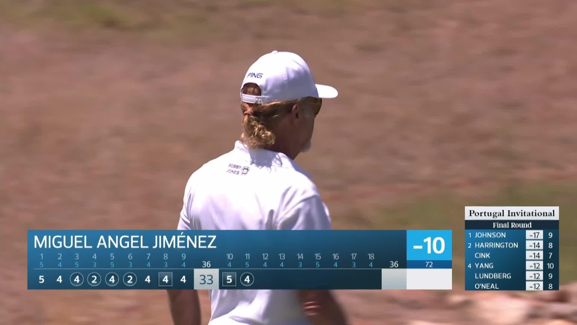 Miguel Angel Jiménez makes birdie on No. 11 at Portugal Invitational