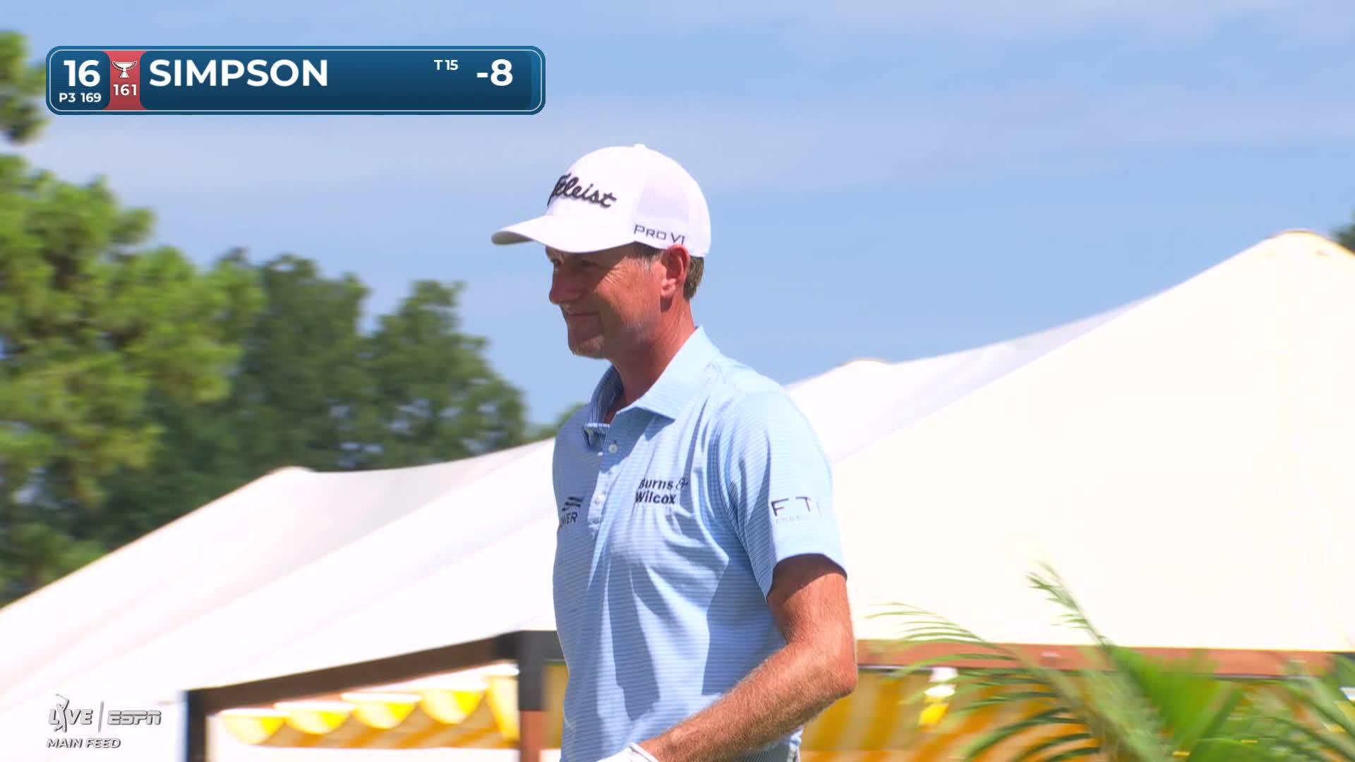 Webb Simpson hits tee shot to 1 foot, sets up birdie on No. 16 at Wyndham