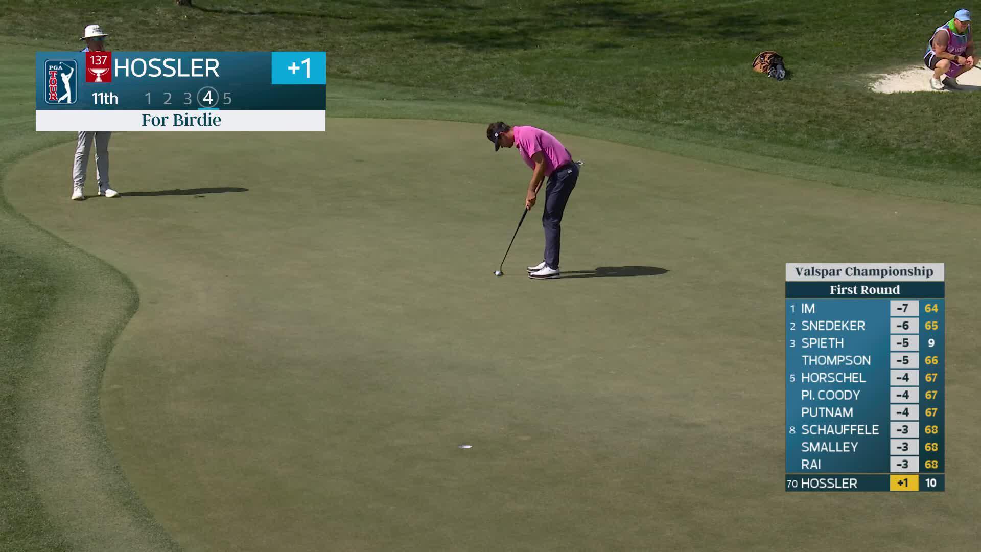 Beau Hossler pours in 24-foot birdie putt on No. 11 at Valspar