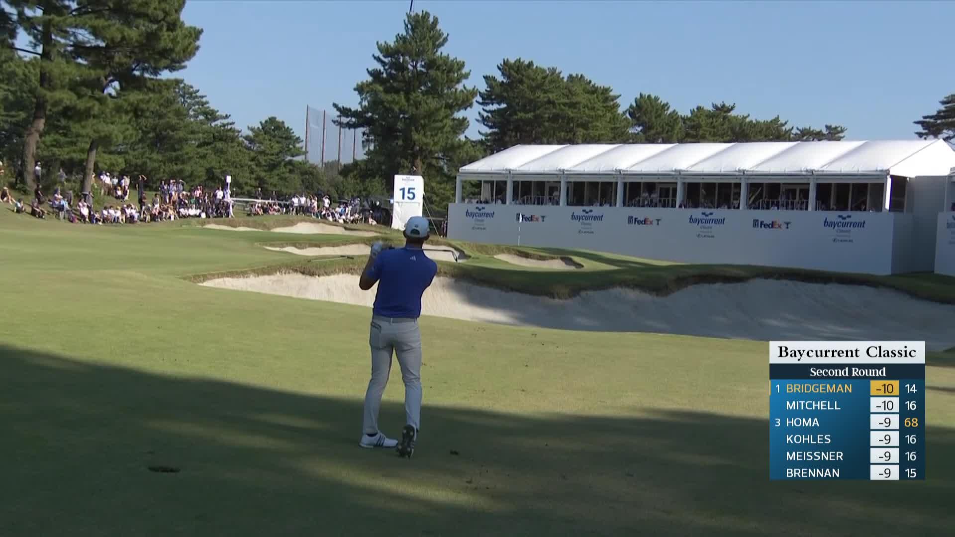 Jacob Bridgeman's 111-yard approach sets up birdie on No. 15 at Baycurrent