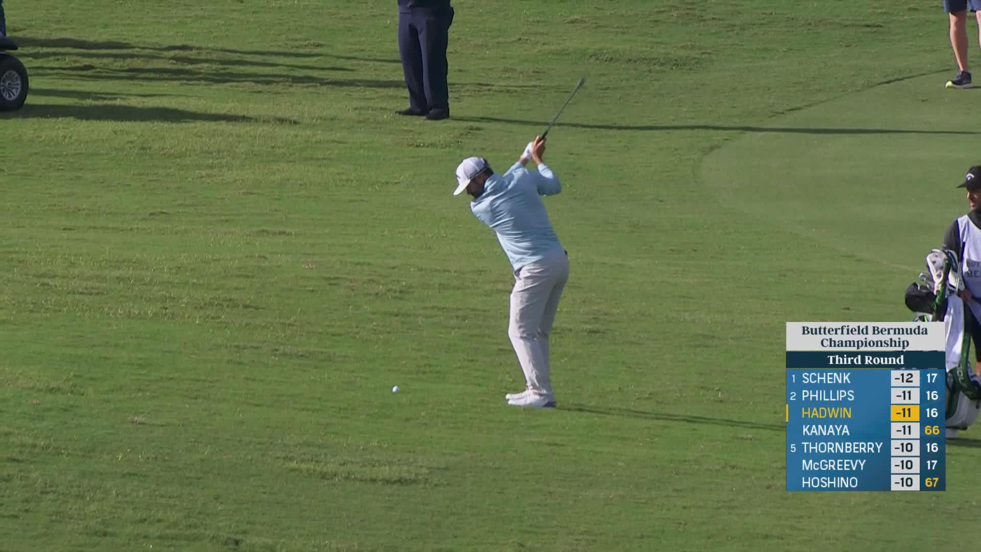 Adam Hadwin makes birdie on No. 17 at Butterfield Bermuda