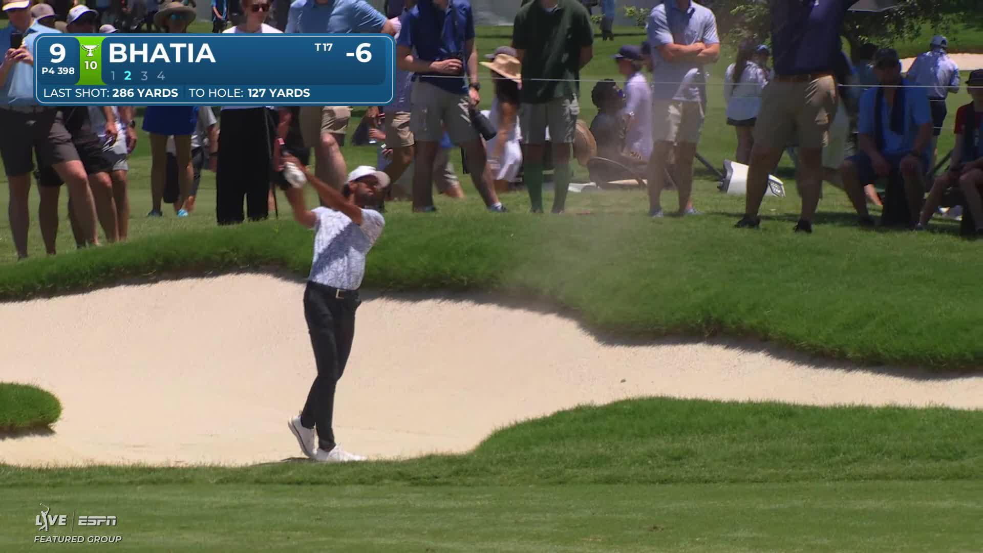 Akshay Bhatia gets up-and-down from 127 yards for birdie on No. 9 at Charles Schwab