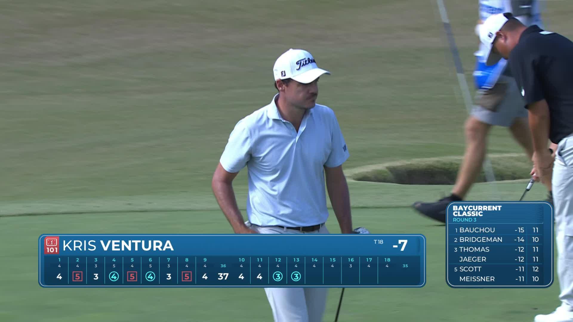 Kristoffer Ventura drains 59-foot putt for birdie on No. 13 at Baycurrent