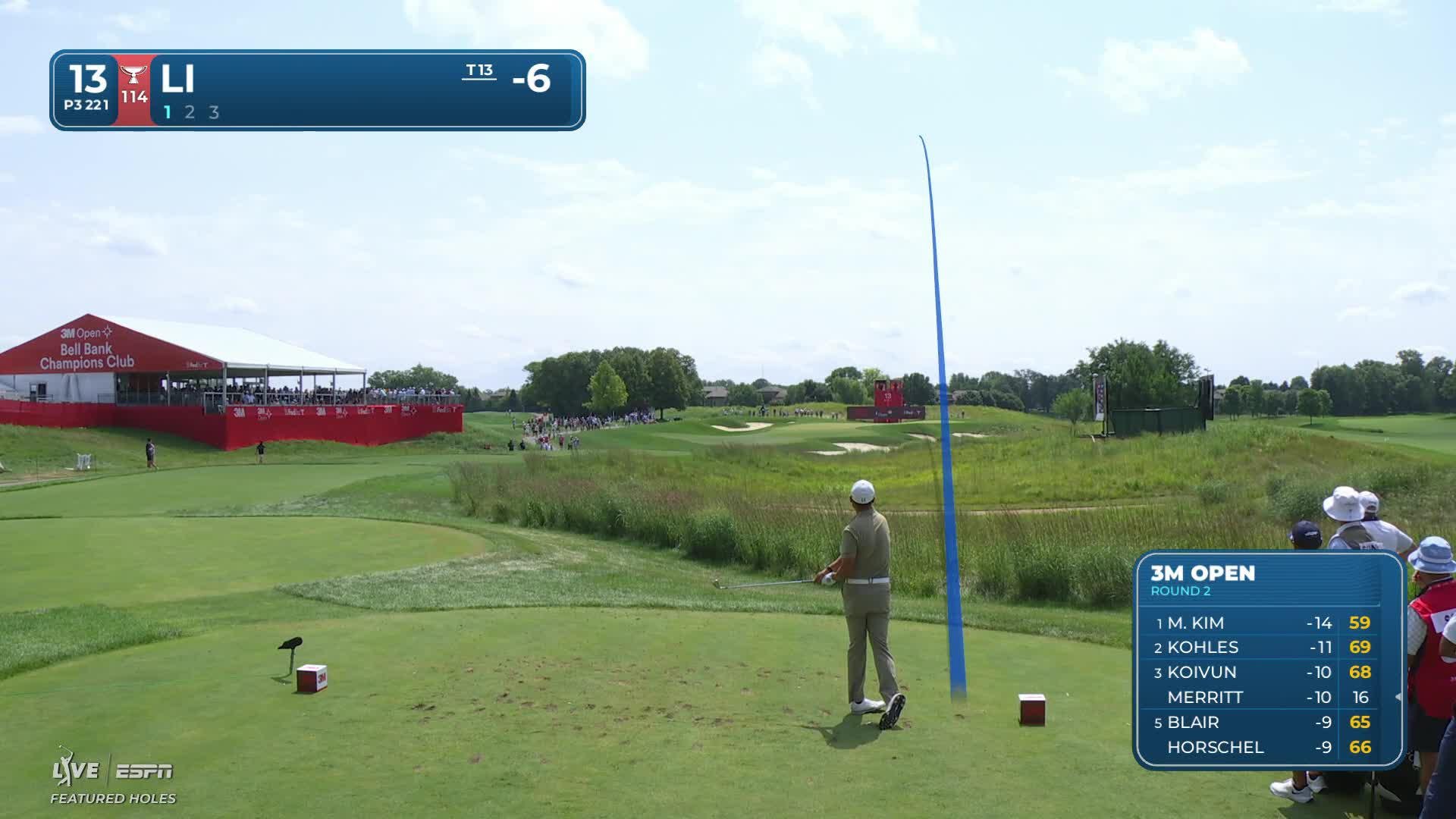 Haotong Li hits tee shot to 14 feet, sets up birdie on No. 13 at 3M Open