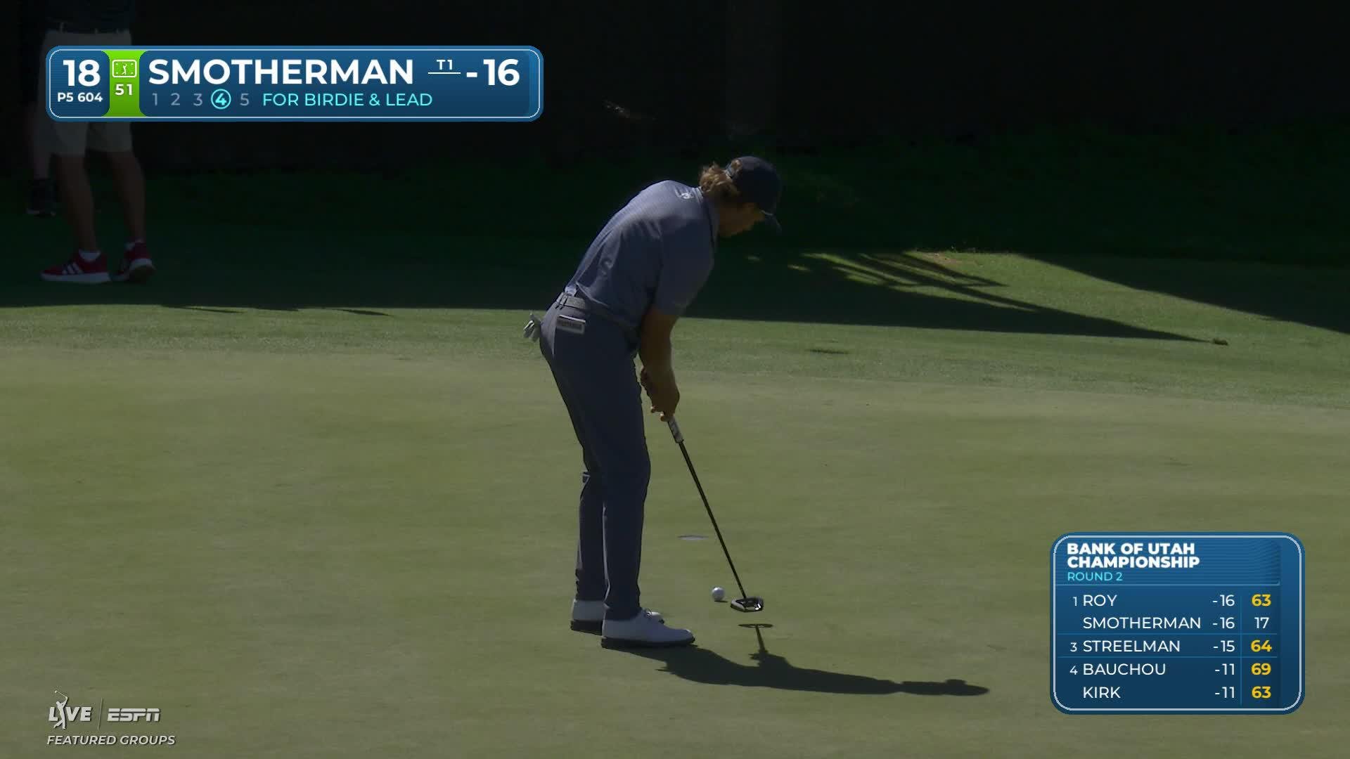 Austin Smotherman sinks 7-foot birdie putt on No. 18 at Bank of Utah