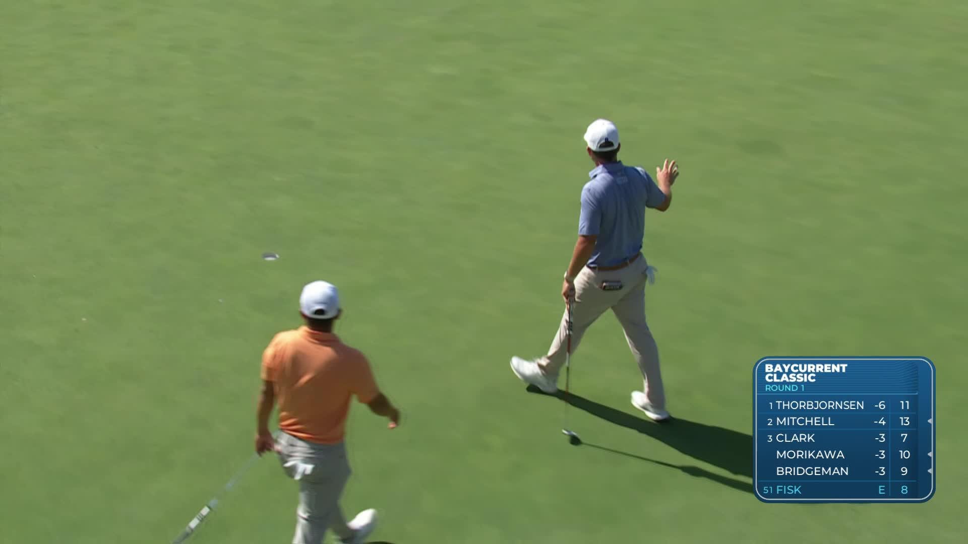 Steven Fisk sinks 17-foot birdie putt on No. 8 at Baycurrent