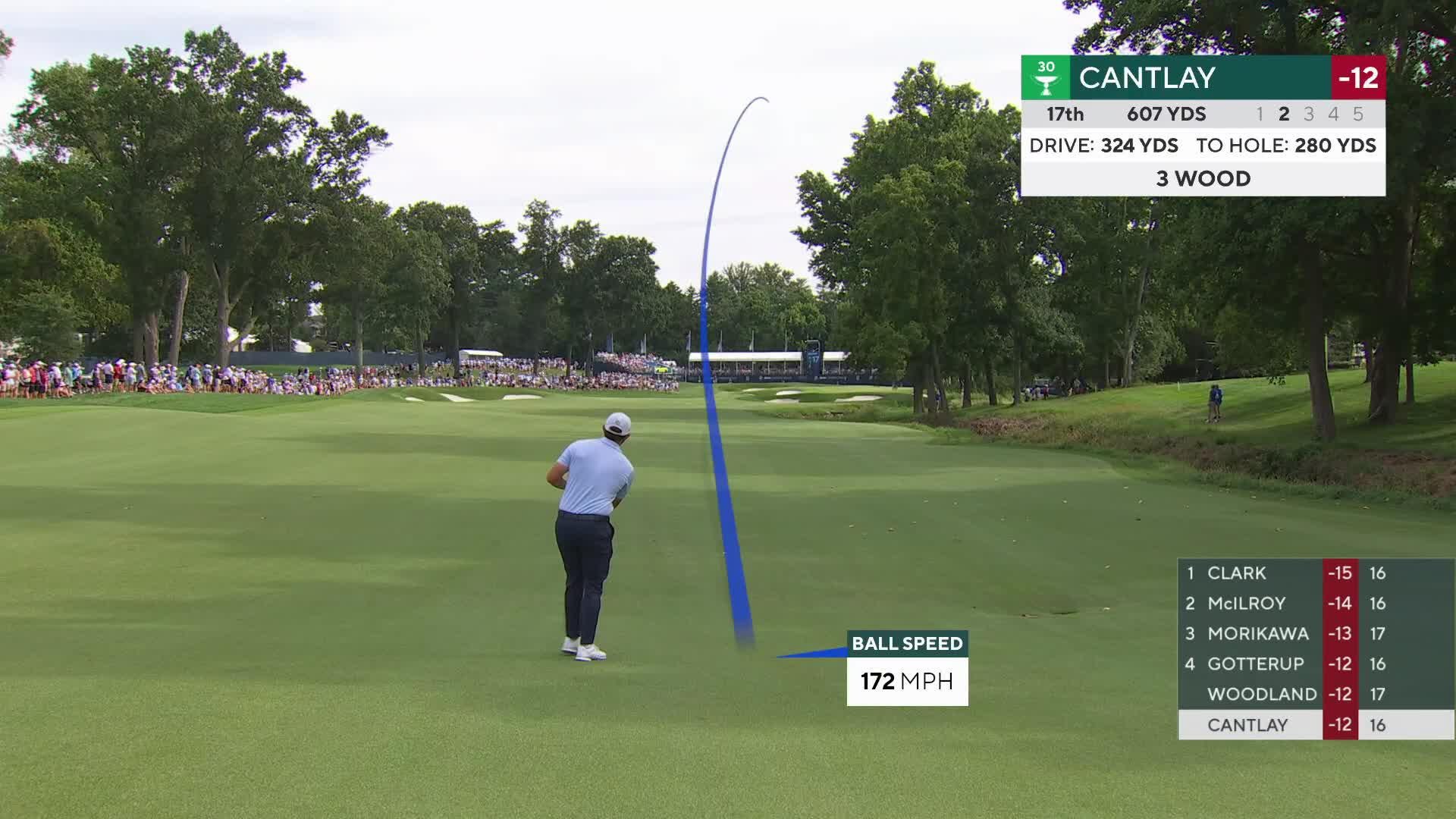 Patrick Cantlay sinks 6-foot putt for birdie on No. 17 at BMW Championship