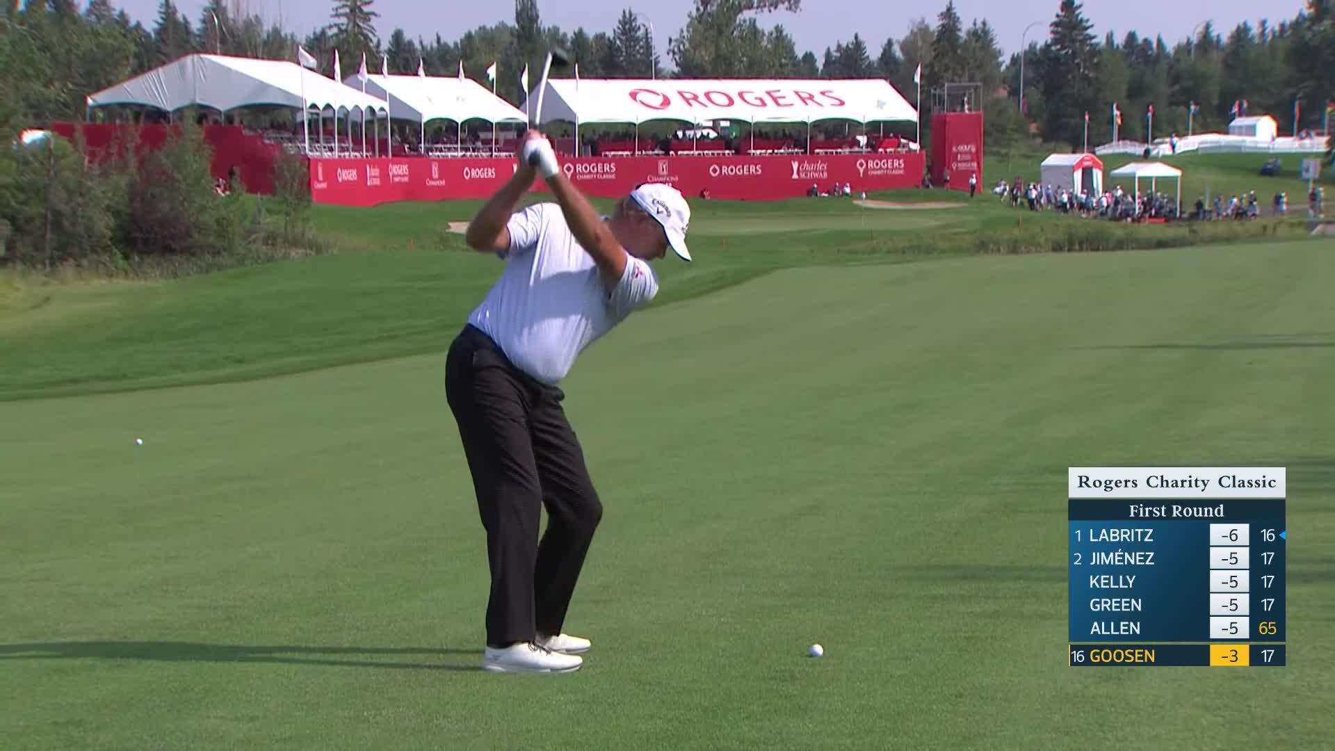 Retief Goosen makes birdie on No. 18 at Rogers Charity Classic