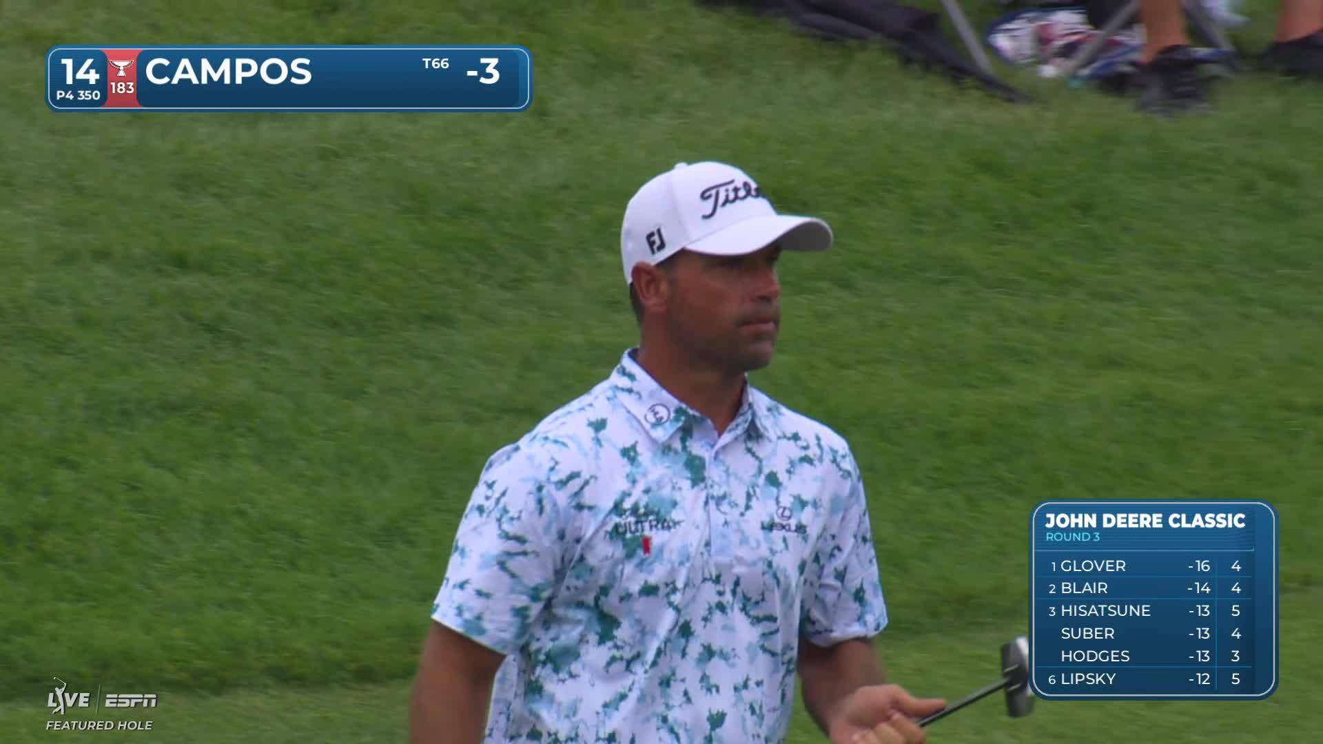 Rafael Campos sinks 14-inch birdie putt on No. 14 at John Deere