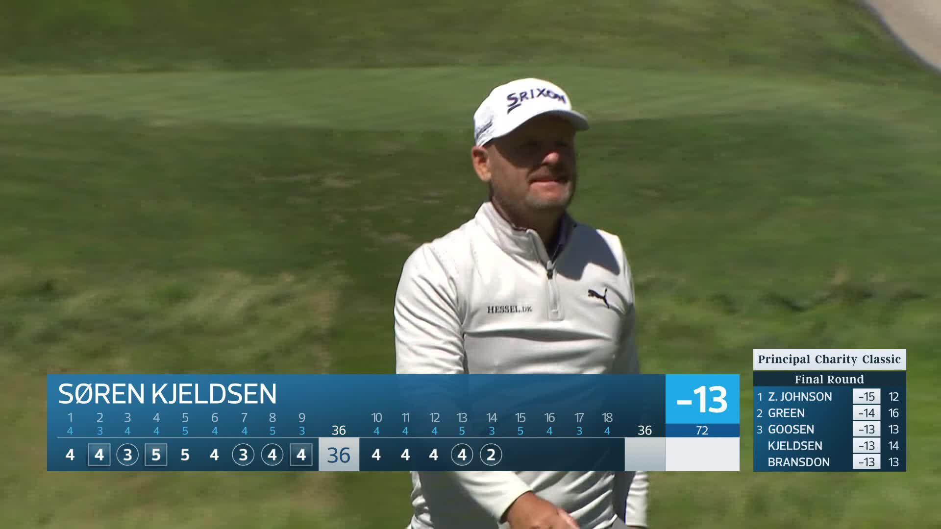 Søren Kjeldsen holes out for birdie on No. 14 at Principal Charity Classic