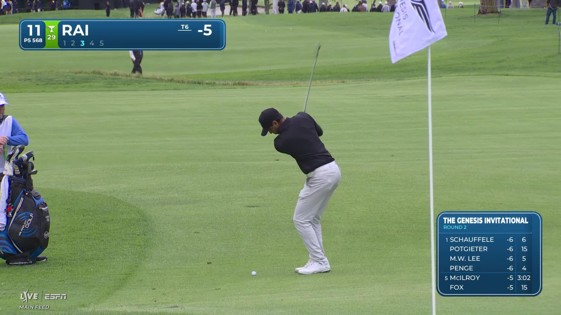 Aaron Rai sinks 6-foot birdie putt on No. 11 at The Genesis