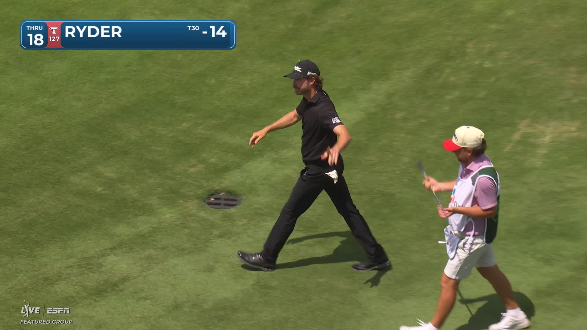 Sam Ryder holes 78-foot approach for birdie on No. 18 at THE CJ CUP