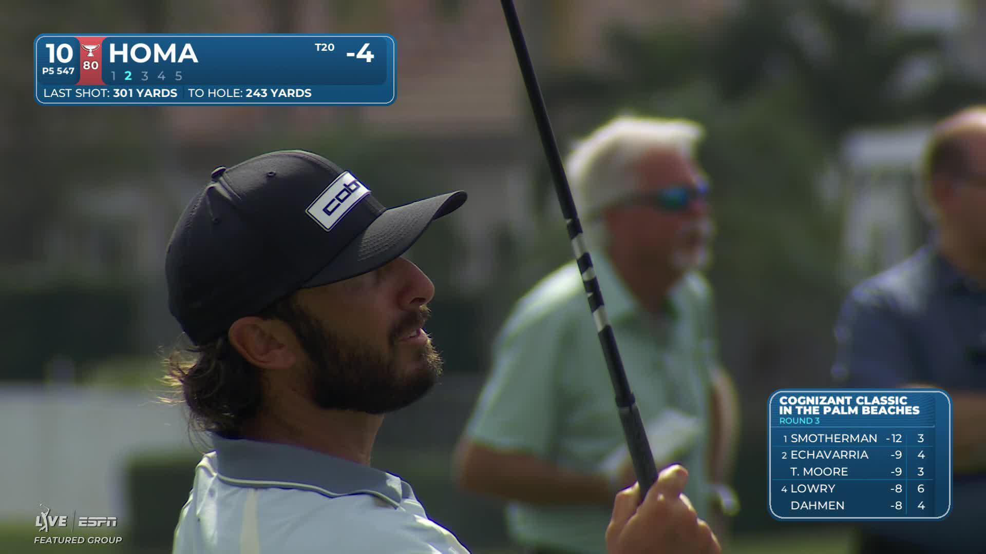 Max Homa hits 239-yard approach to 19 feet, sets up birdie on No. 10 at Cognizant Classic