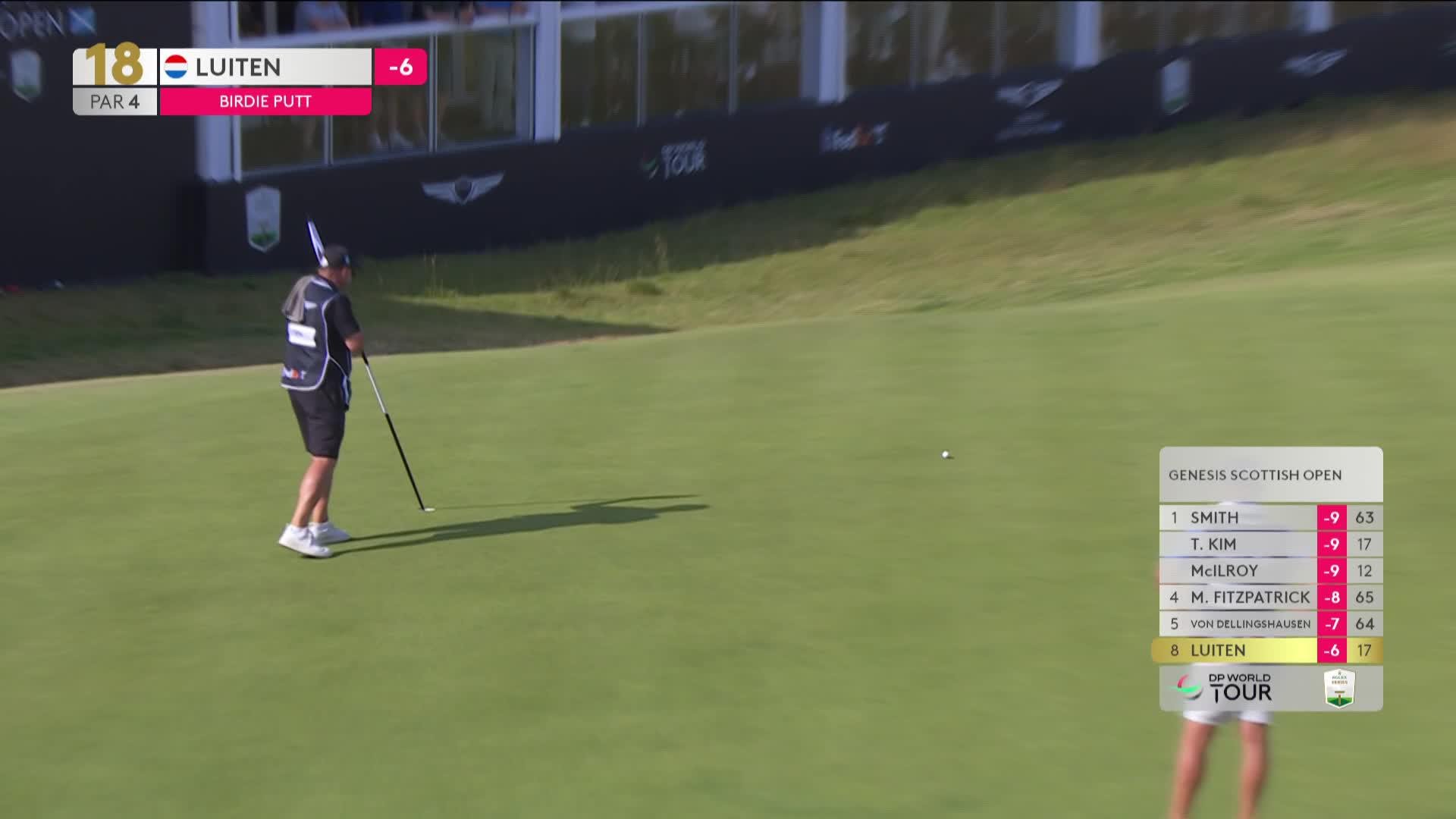 Joost Luiten sinks 33-foot birdie putt on No. 18 at Genesis Scottish Open