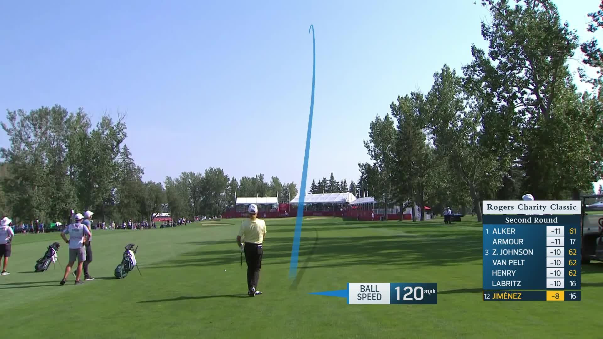 Miguel Angel Jiménez makes birdie on No. 17 at Rogers Charity Classic