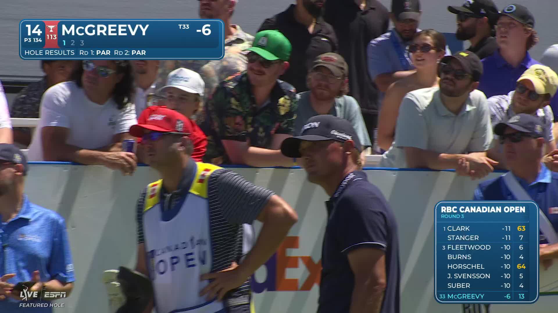 Max McGreevy hits tee shot to 14 feet, sets up birdie on No. 14 at RBC Canadian