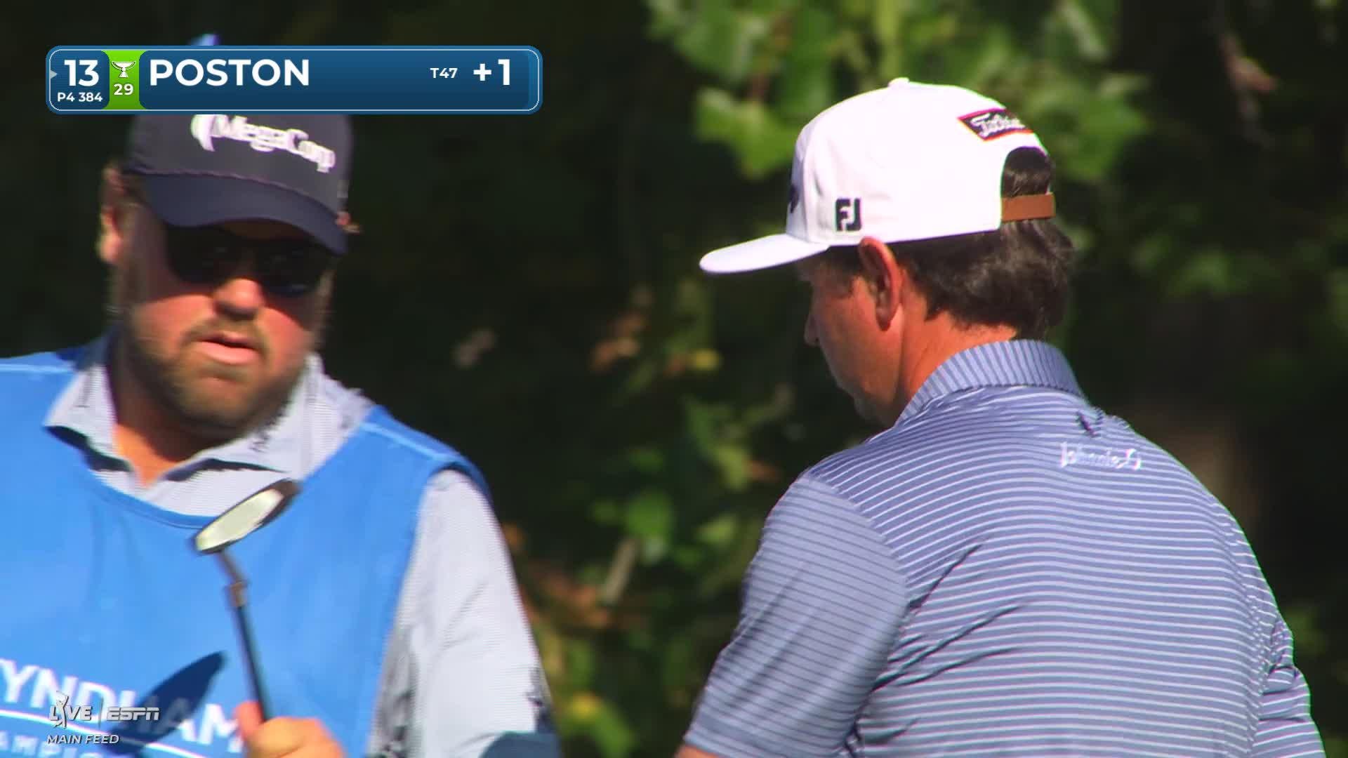 J.T. Poston's 134-yard approach sets up birdie on No. 13 at Wyndham