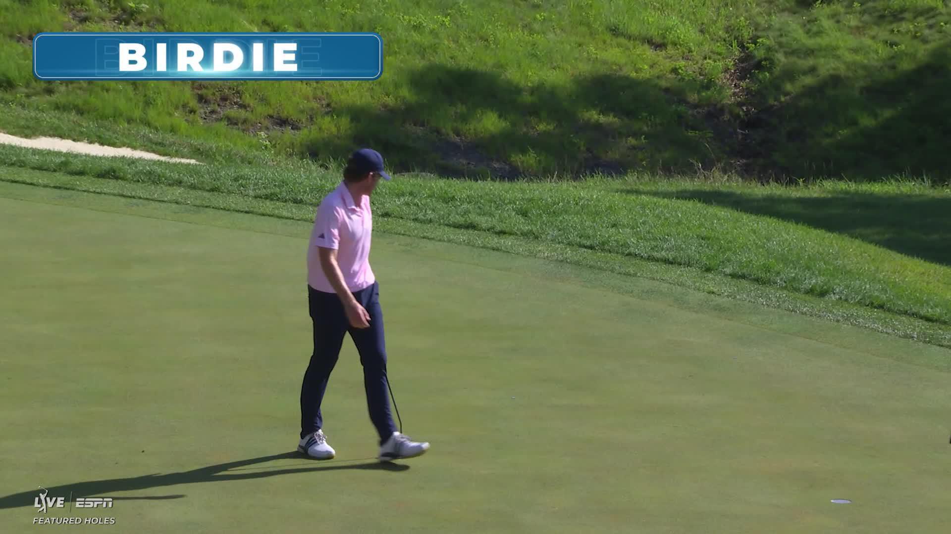 Nick Dunlap sinks 17-foot putt for birdie on No. 16 at John Deere