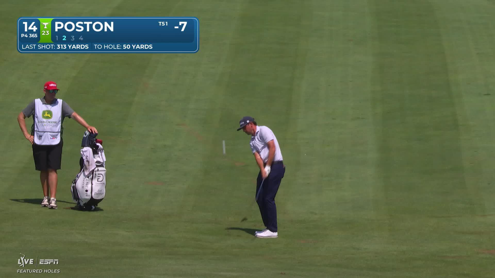J.T. Poston gets up-and-down from 50 yards for birdie on No. 14 at John Deere