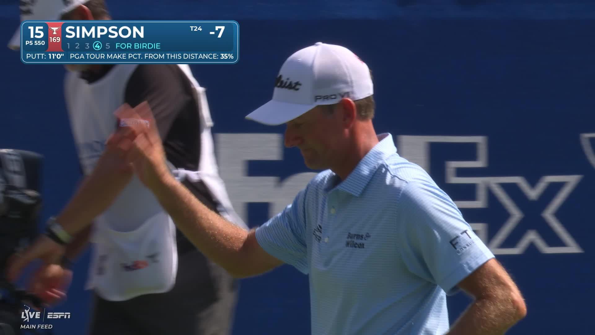 Webb Simpson sinks 11-foot putt for birdie on No. 15 at Wyndham