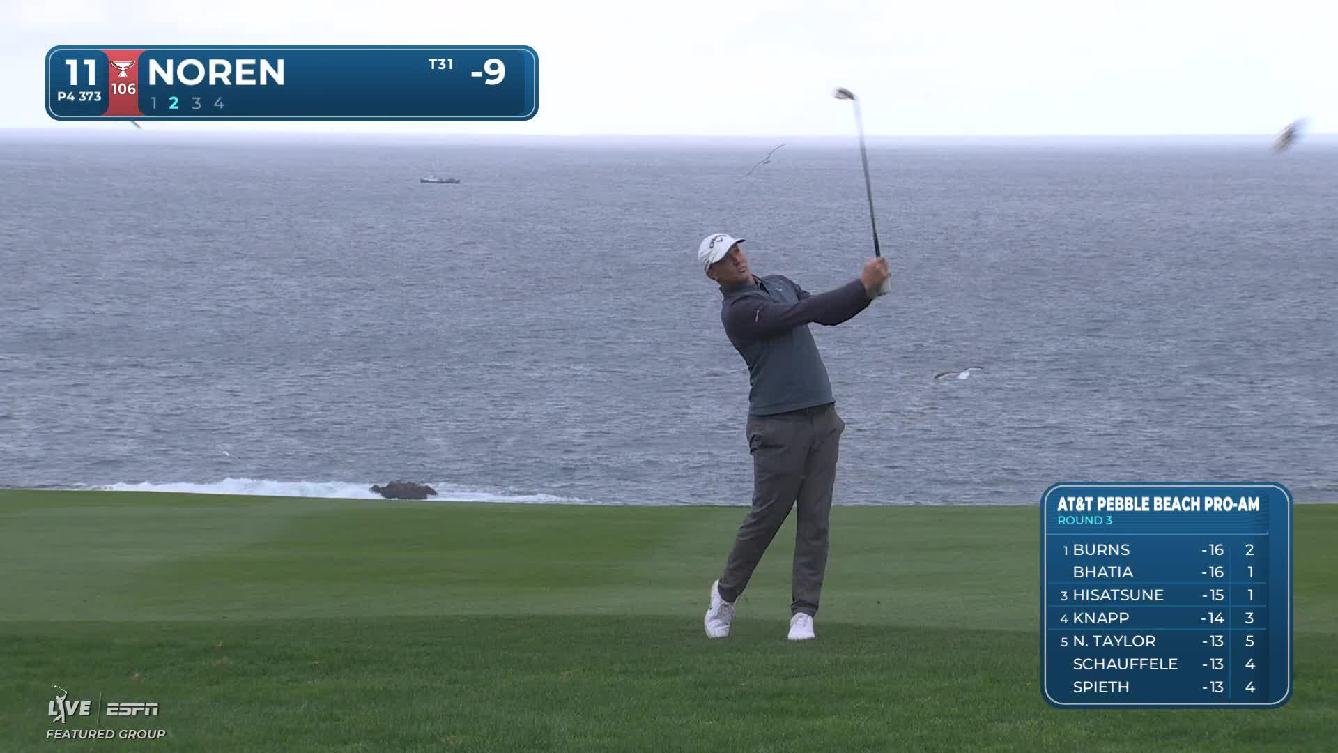Alex Noren hits 94-yard approach to 10 feet, sets up birdie on No. 11 at AT&T Pebble Beach
