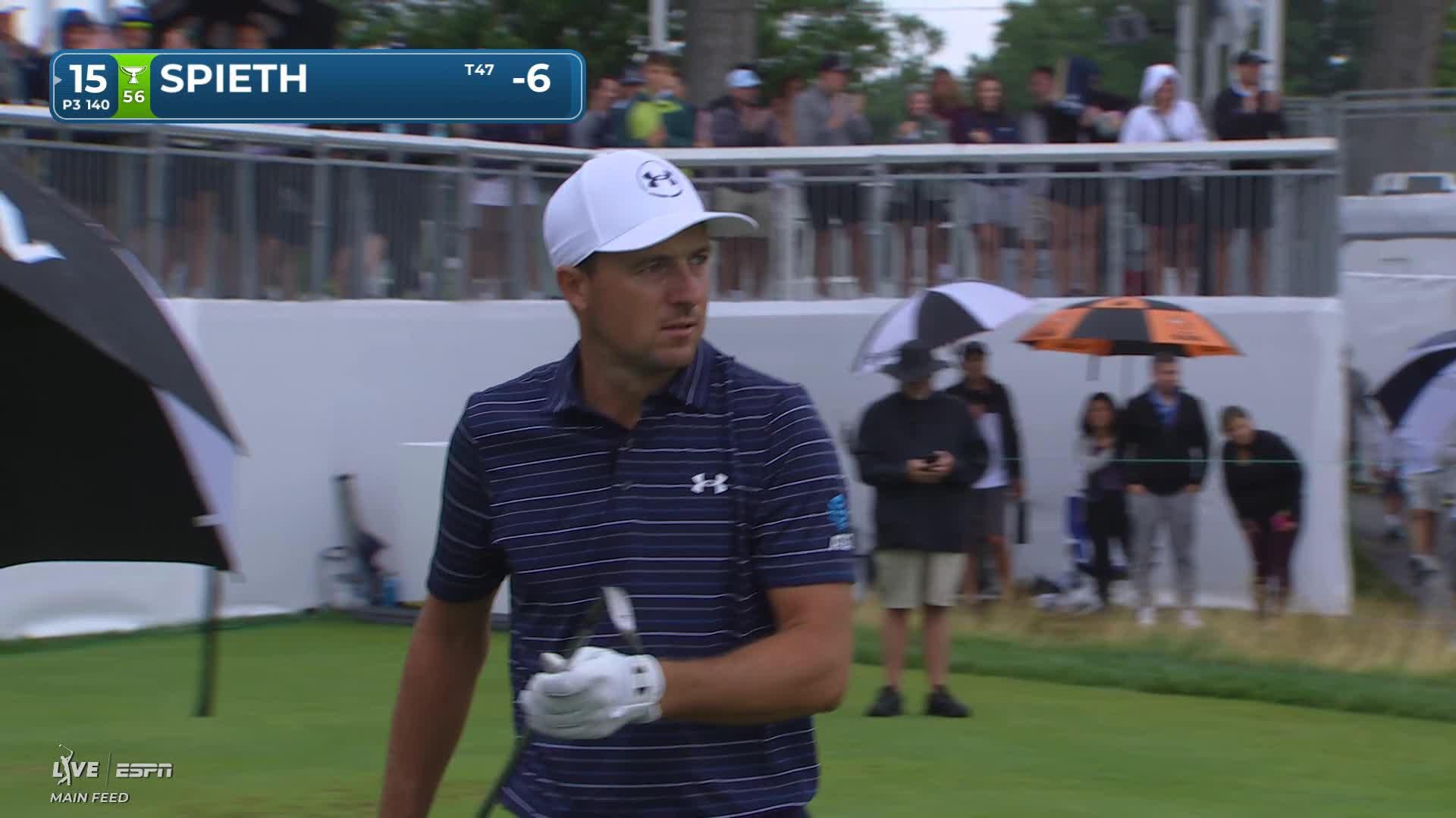 Jordan Spieth hits tee shot to 5 feet, sets up birdie on No. 15 at Rocket Classic
