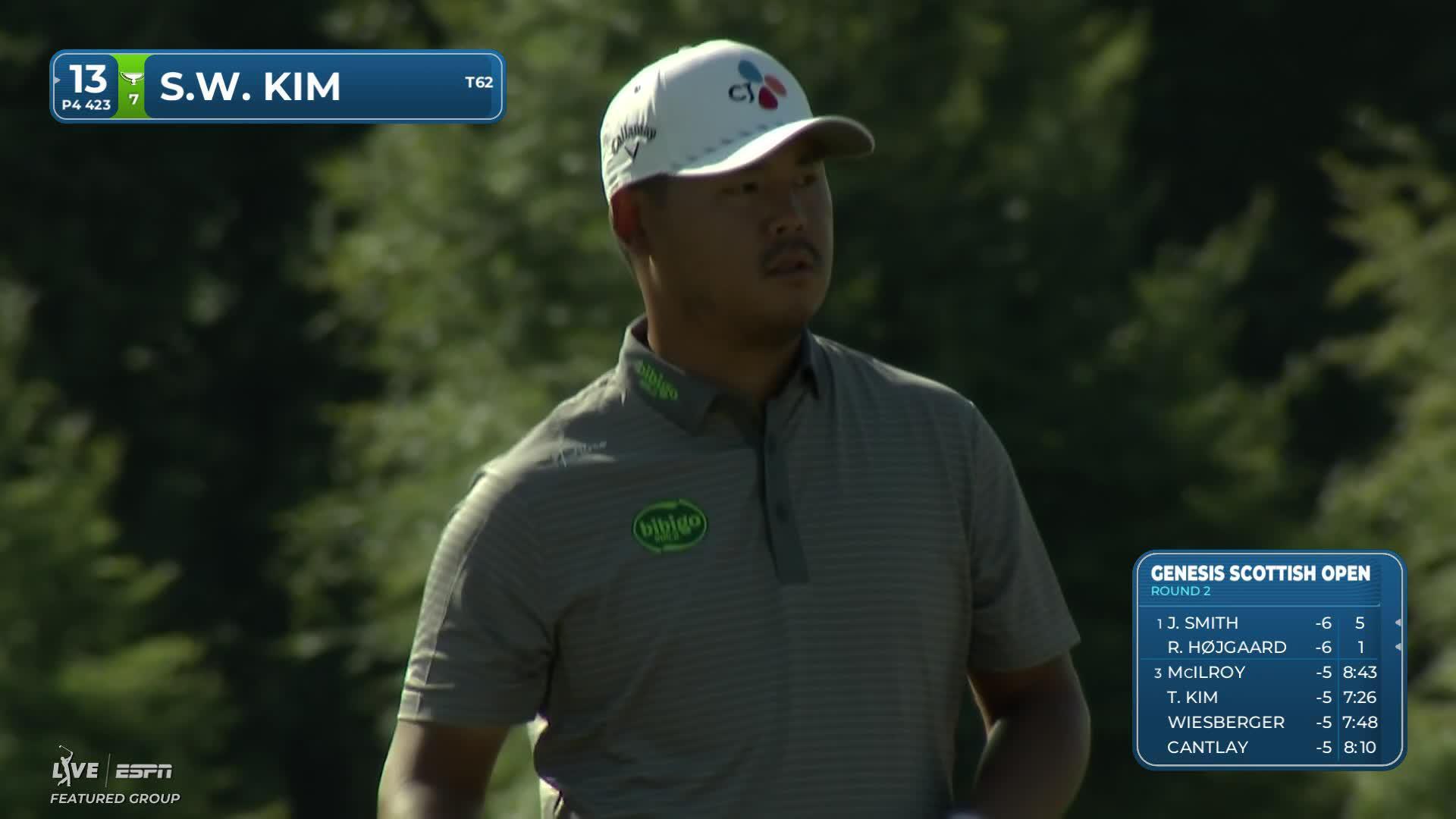 Si Woo Kim gets up-and-down from 123 yards for birdie on No. 13 at Genesis Scottish Open