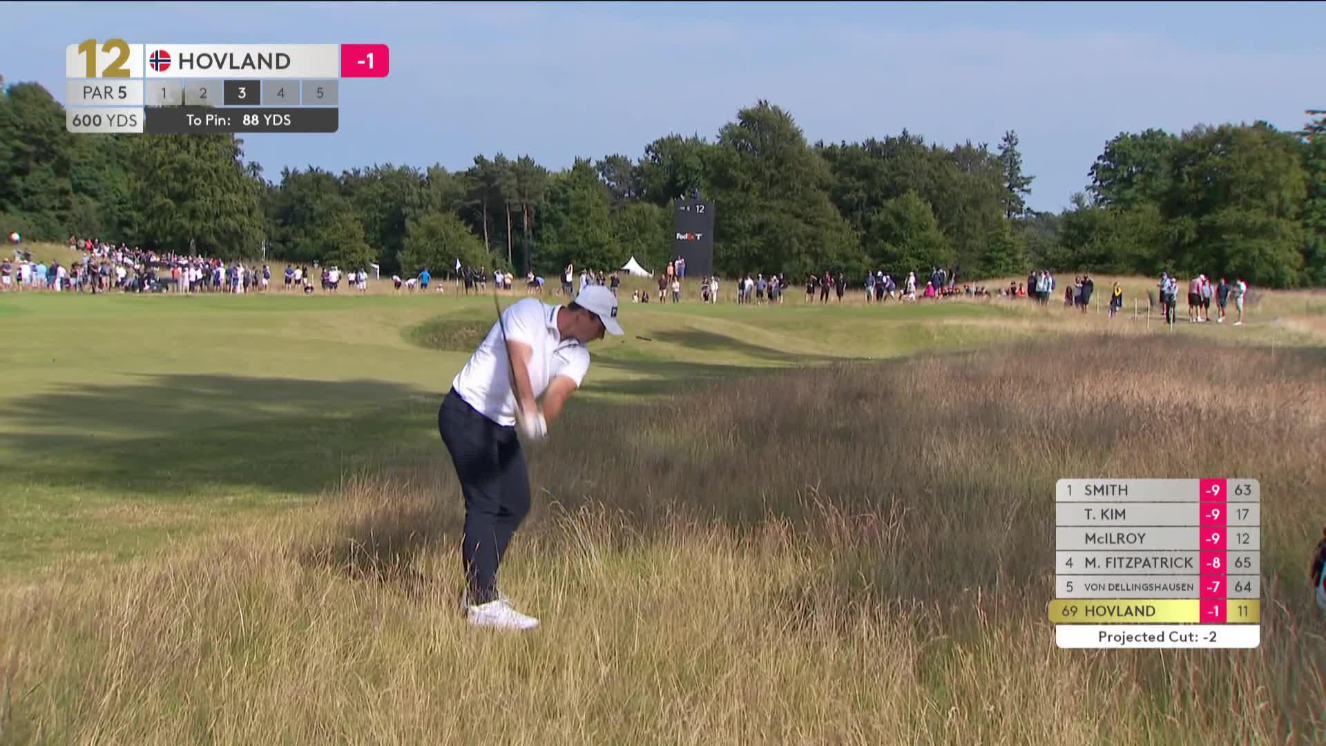 Viktor Hovland sinks 30-foot birdie putt on No. 12 at Genesis Scottish Open